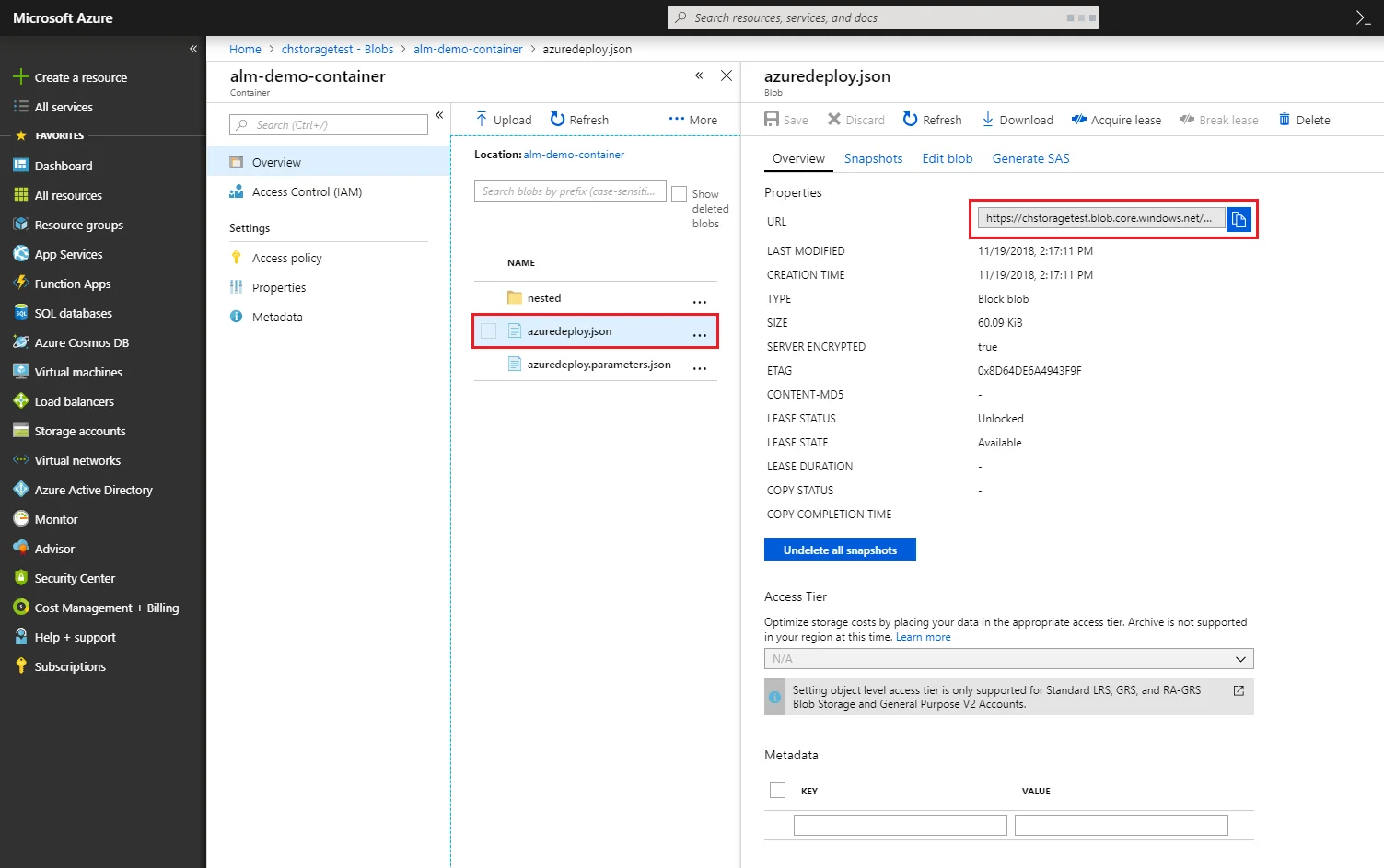 Copy the azuredeploy.json URL