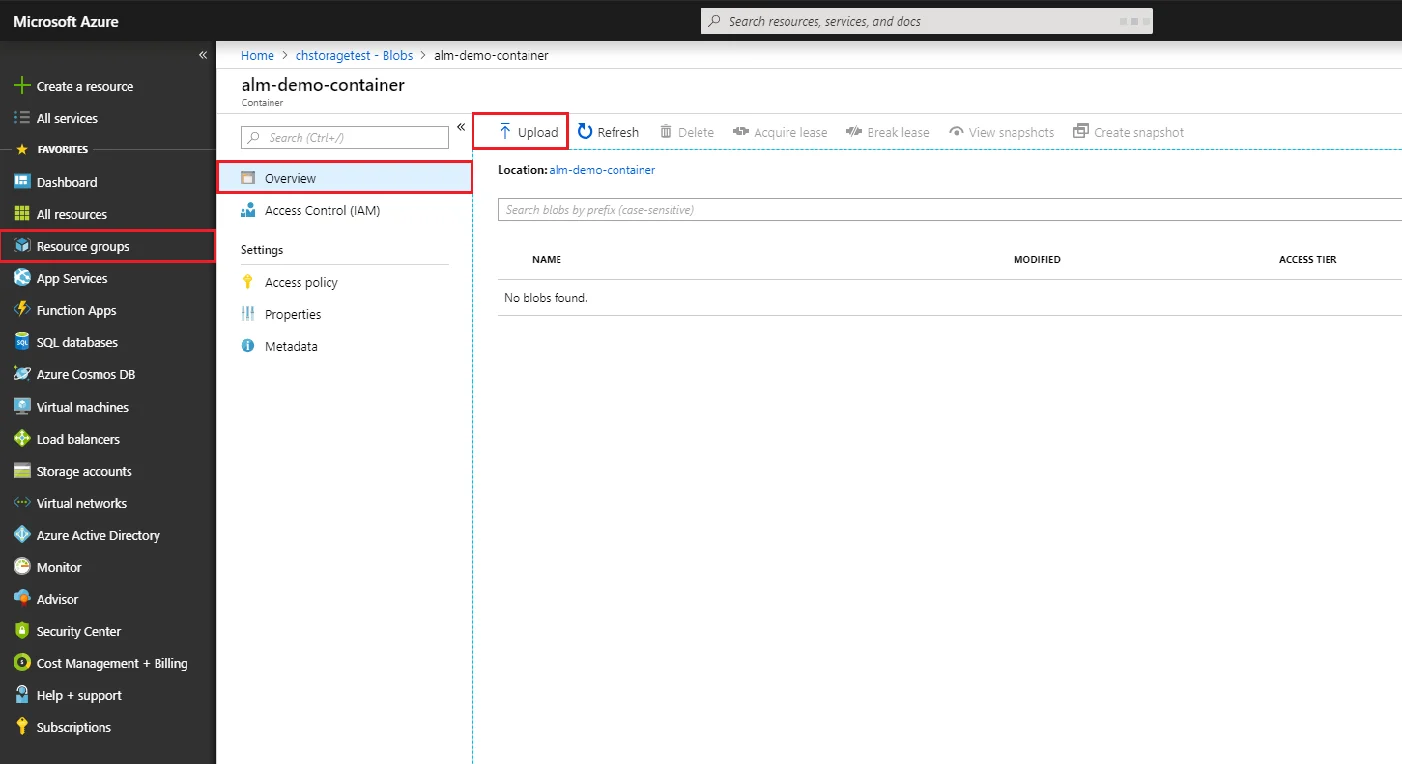 Upload ARM templates to a storage container