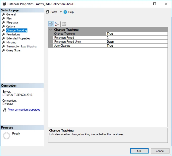 The Database Properties dialog box
