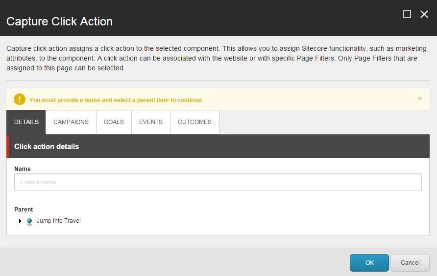 Enter a name for the click action