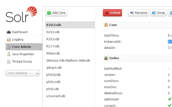 Core Admin in the Solr administrative interface