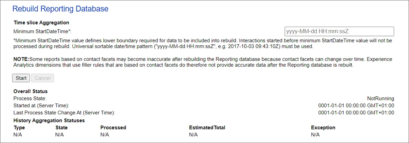 Example of the Rebuilding Reporting Database page. Example of the Rebuilding Reporting Database page.