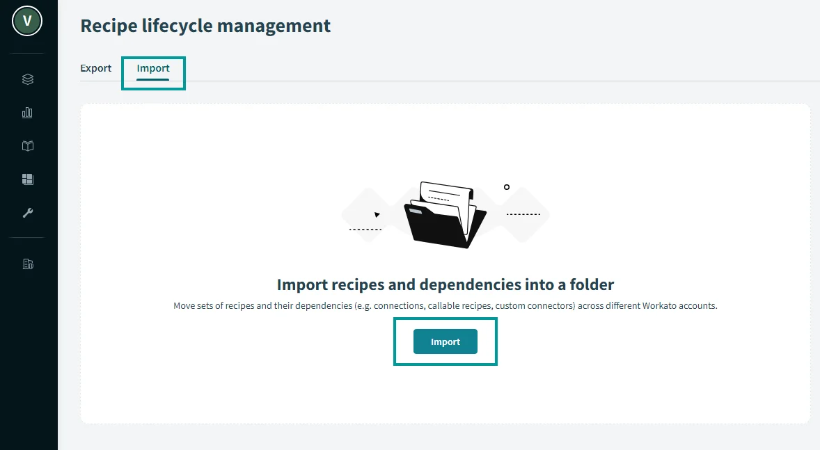 The Import tab under Recipe lifecycle management in Sitecore Connect The Import tab under Recipe lifecycle management in Sitecore Connect