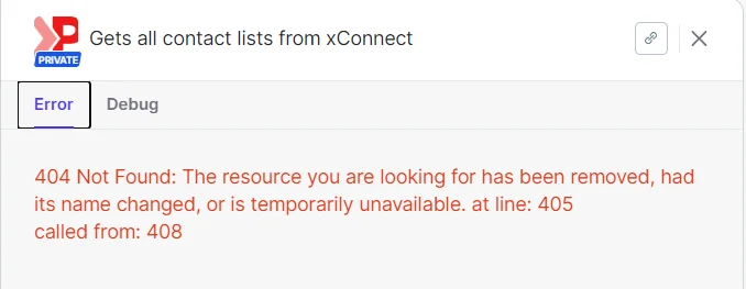The Error tab on a job in Sitecore Connect