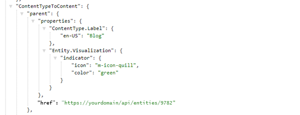 The ContentType ToContent node in the entity structure JSON