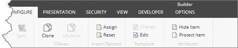 Builder options in menu ribbon