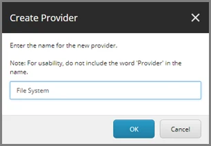 Create Provider dialog