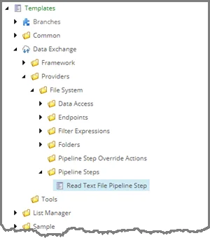 Read text file pipeline step template highlighted in content tree