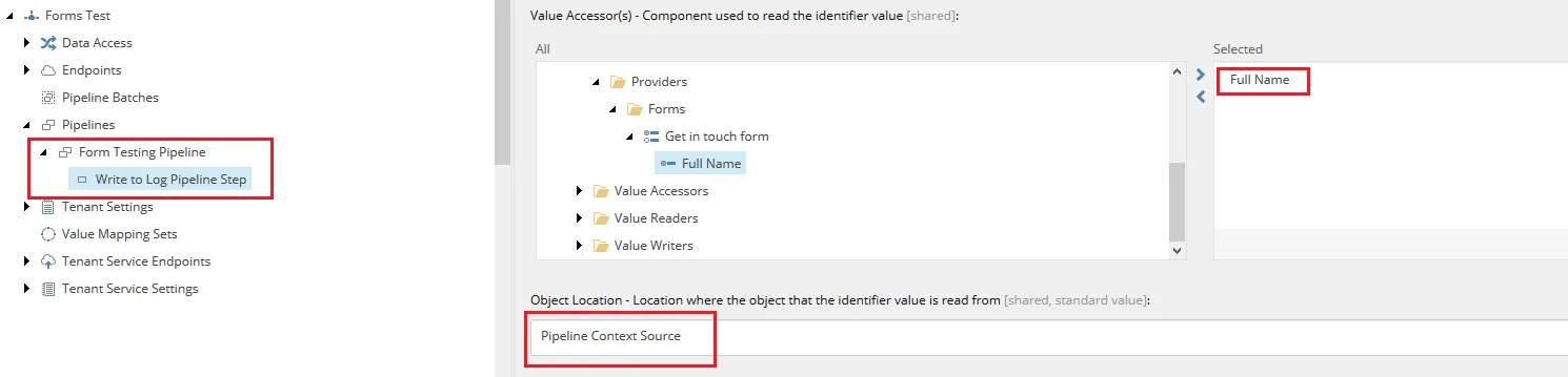 Configuring the value accessor on the Write to Log Pipeline Step dialog