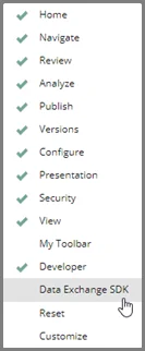 Enable the Data Exchange SDK tab on the ribbon
