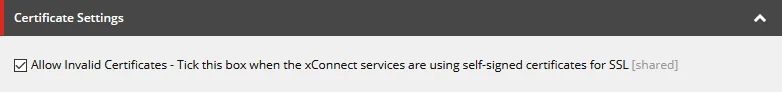 Allow invalid certificates check box Allow invalid certificates check box