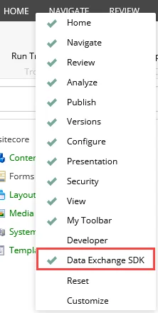 Data Exchange SDK in the menu selection ribbon