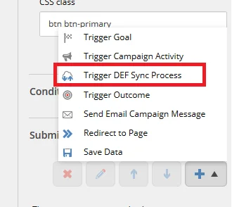 The Trigger DEF Sync Process option in the list of Submit actions