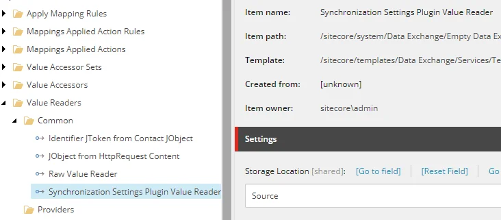 Settings for Value Reader.