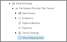 Value Mapping Sets folder in Tenant Settings in the content tree