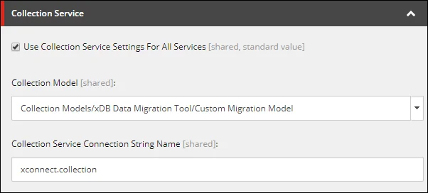 The Collection Service section with the custom model selected in the Collection model field.