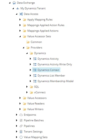 Dynamics Contact in content tree