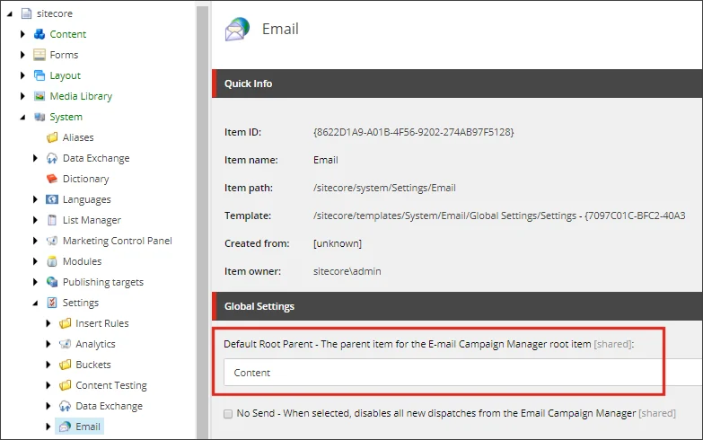 Global settings Default Root Parent item for the email campaign. Global settings Default Root Parent item for the email campaign.