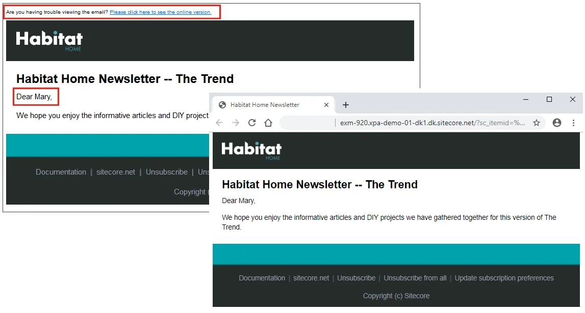 The online version of an email message.