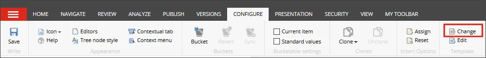 The Change button on the Configure tab