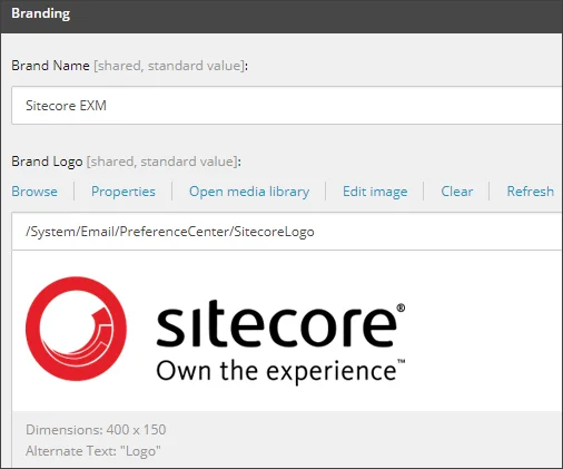 Branding section for the email manager root.