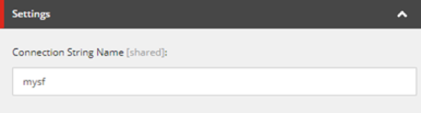 Connection String Name field in the Settings section