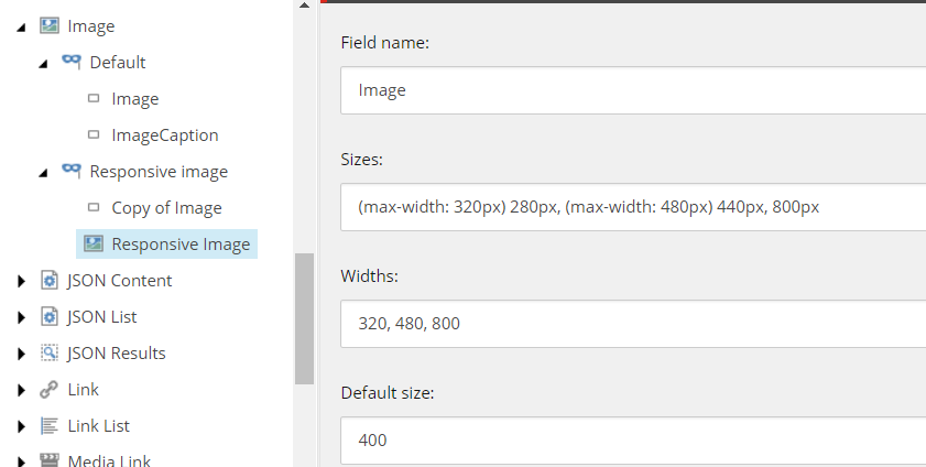 The responsive image settings. The responsive image settings.