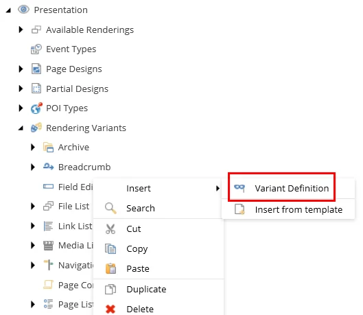 Insert a variant definition