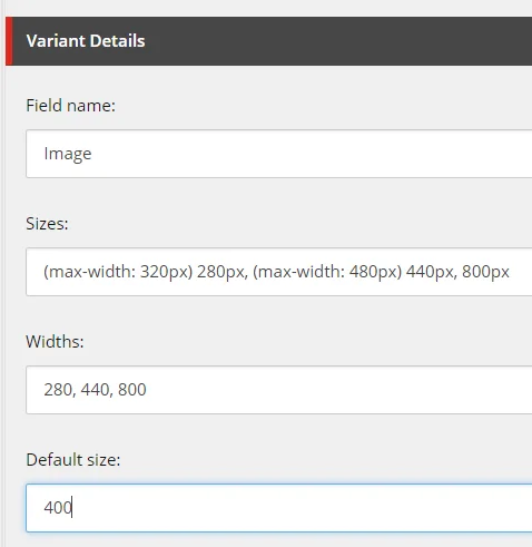 Variant details will be combined in a srcset attribute.