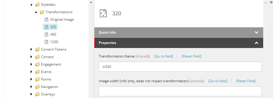 In the Properties section you can enter the Content Hub transformation name.
