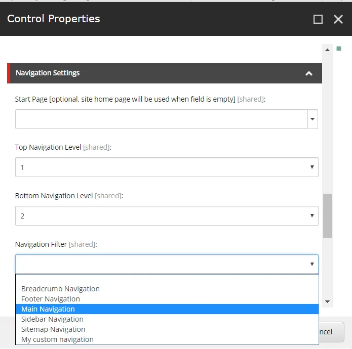 In the Navigation Settings select Main navigation.