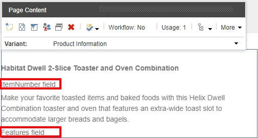 Page Information variant displayed in the Experience Editor Page Information variant displayed in the Experience Editor