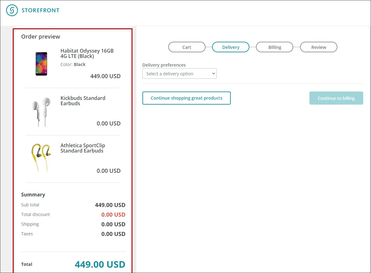 Checkout process order summary