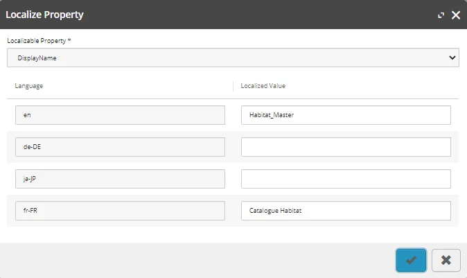 The Localize Property dialog box and it's properties. The Localize Property dialog box and it's properties.