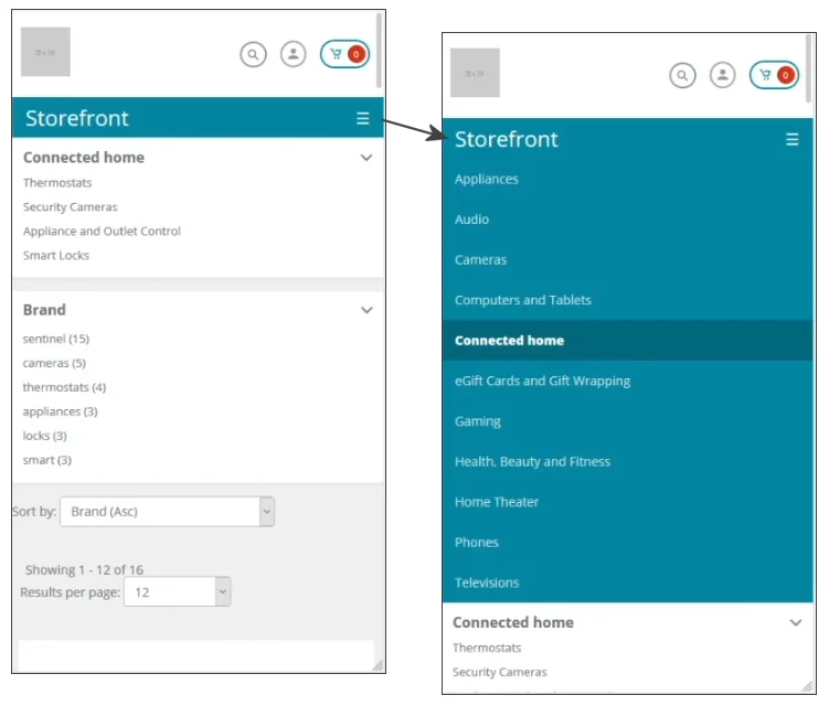Storefront navigation on the live storefront Storefront navigation on the live storefront