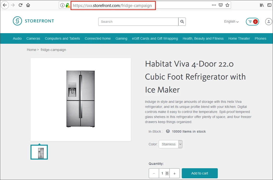 The landing page on the live storefront