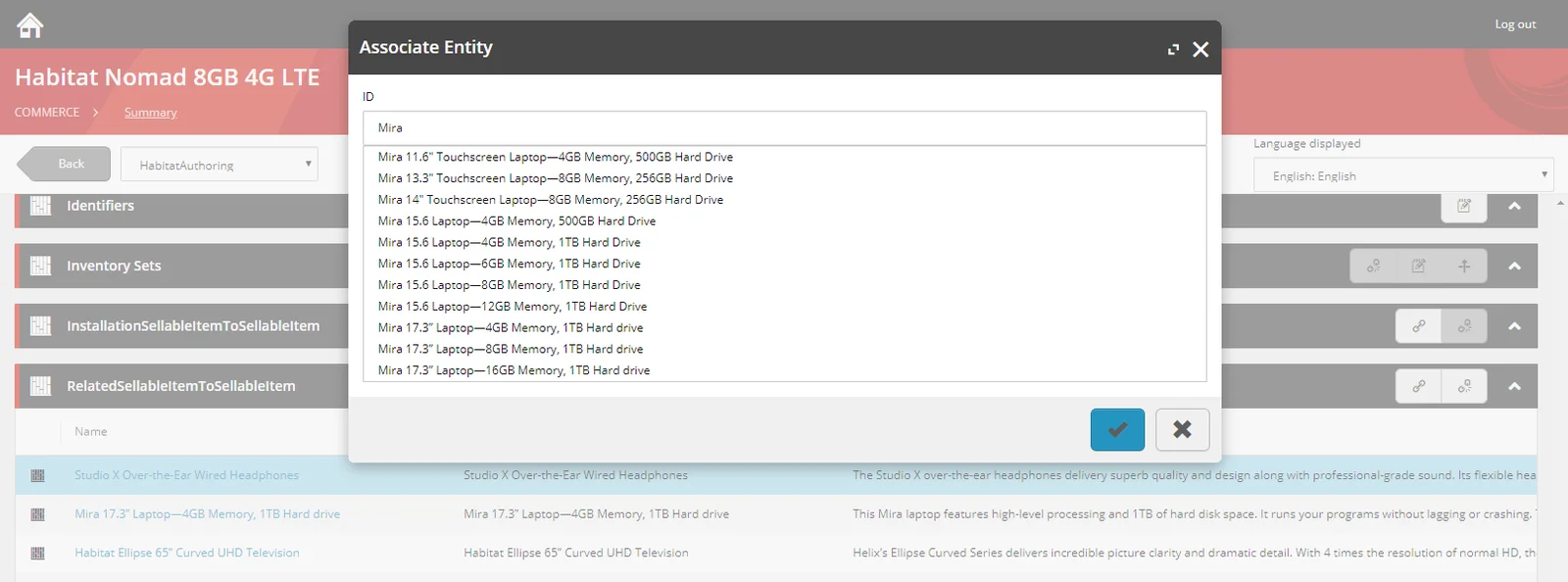 The Associate Entity dialog box
