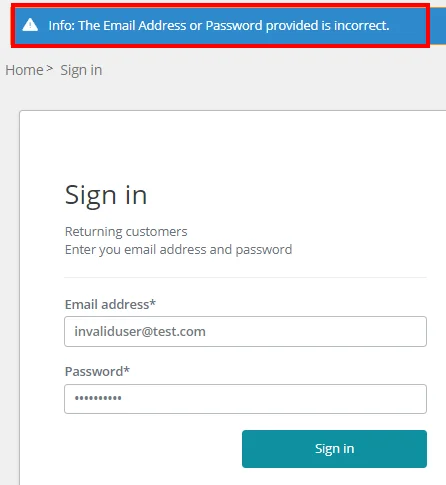 Invalid validation message