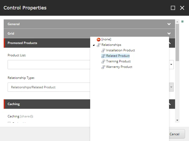 The Control Properties dialog box