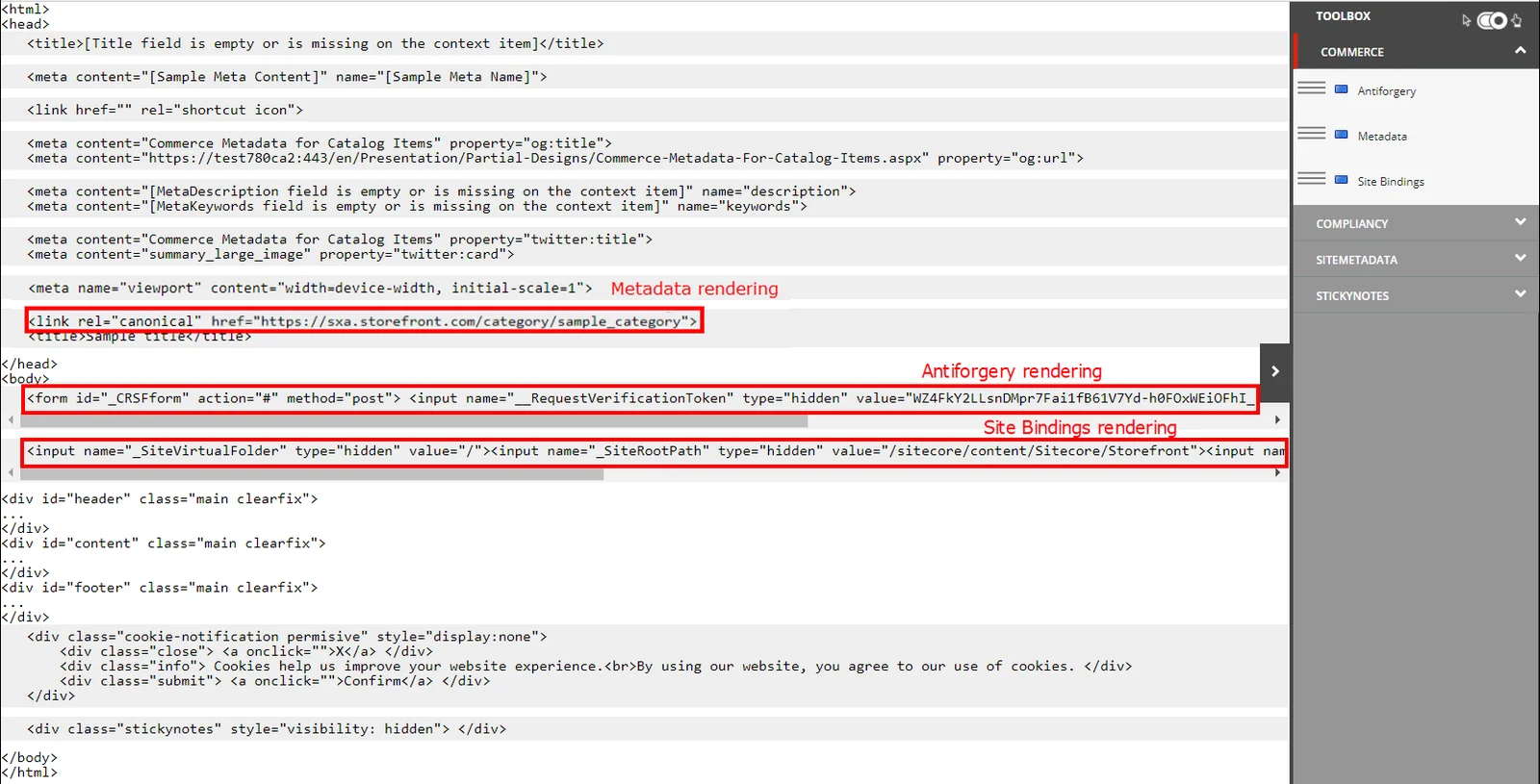 Metadata in the partial designs.