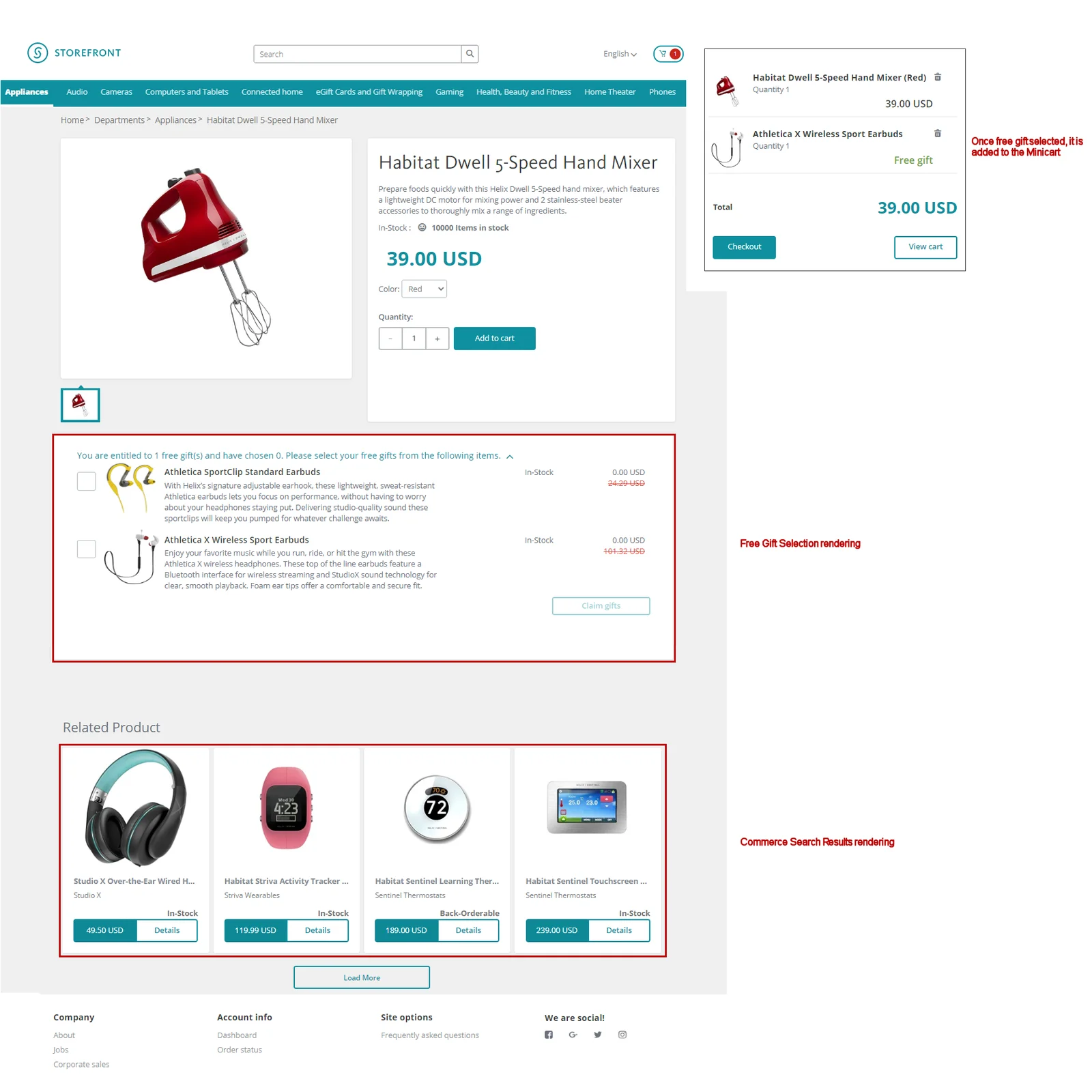 Example of the product page on the live storefront