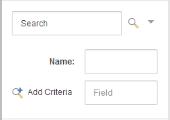 The Search pane expanded to show the Name field and the Add Criteria field. The Search pane expanded to show the Name field and the Add Criteria field.
