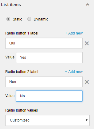 Customized radio button values. Customized radio button values.