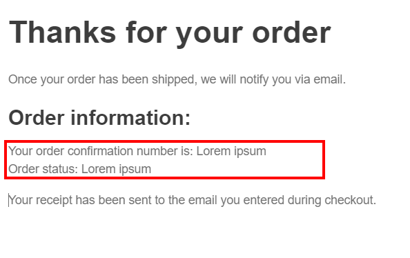 Order Confirmation rendering in the Experience Editor Order Confirmation rendering in the Experience Editor