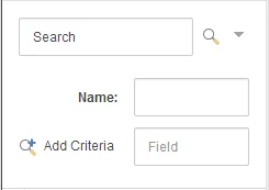 The Search pane expanded to show the Name field and the Add Criteria field.