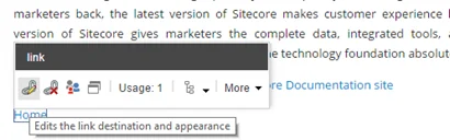 The floating toolbar above a link field