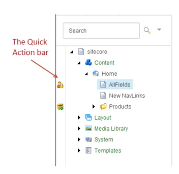 The Quick Action bar in the content tree