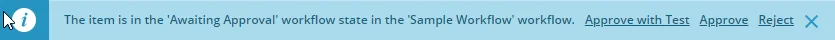 The Experience Editor notification bar with workflow commands
