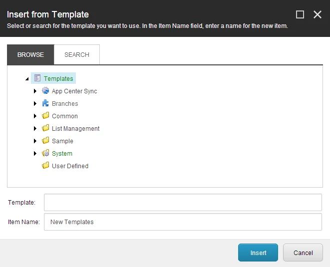 The Insert from Template dialog box. The Insert from Template dialog box.