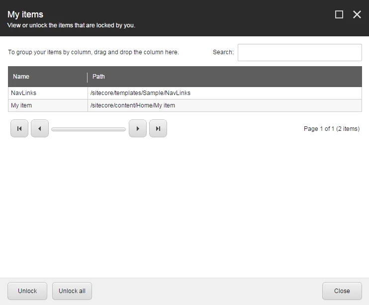The My Items dialog box